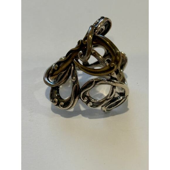 Carolyn Pollack Sterling Silver & Brass Ring Abstract Modernist Western Size 7 - Picture 3 of 5